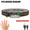 Linterna frontal con Sensor LED recargable por USB, linterna frontal COB, luz intensa, resistente al agua