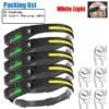 Linterna frontal con Sensor LED recargable por USB, linterna frontal COB, luz intensa, resistente al agua