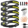 Linterna frontal con Sensor LED recargable por USB, linterna frontal COB, luz intensa, resistente al agua