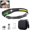 Linterna frontal con Sensor LED recargable por USB, linterna frontal COB, luz intensa, resistente al agua