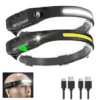 Linterna frontal con Sensor LED recargable por USB, linterna frontal COB, luz intensa, resistente al agua