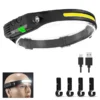 Linterna frontal con Sensor LED recargable por USB, linterna frontal COB, luz intensa, resistente al agua