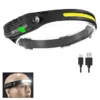 Linterna frontal con Sensor LED recargable por USB, linterna frontal COB, luz intensa, resistente al agua